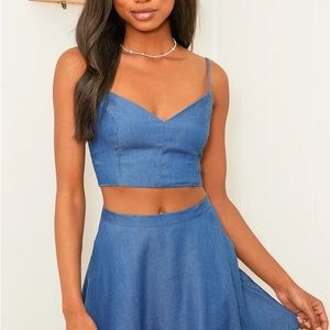 Lulus Accompany Me Blue Chambray Two-Piece skirt